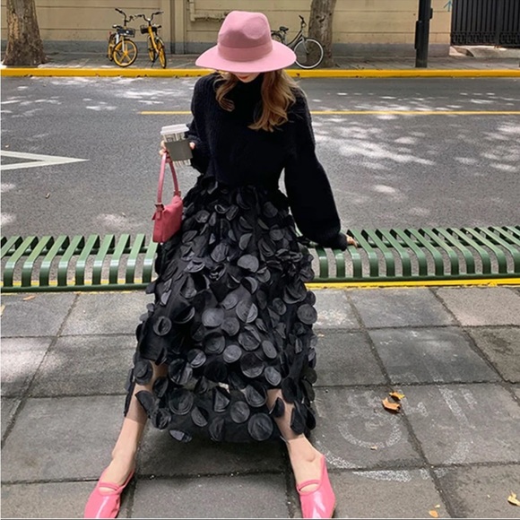 (last 2) Thea Noir - black polka dot sheer runway luxury tulle long a-line skirt - Picture 9 of 9